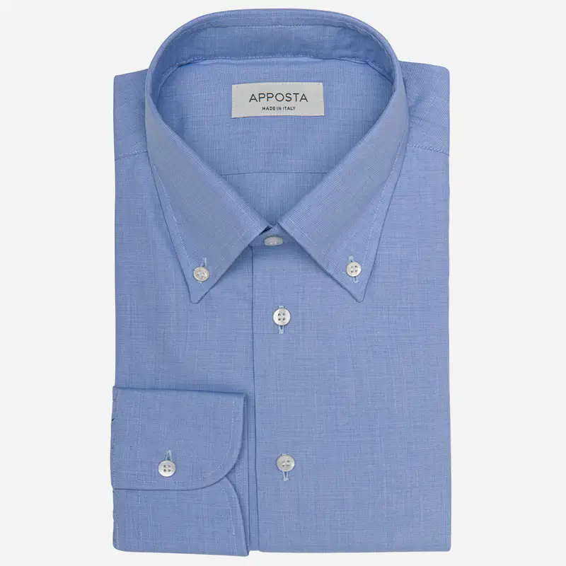 Camicia tinta unita azzurro cotone fil-à-fil doppio ritorto, collo stile collo button down