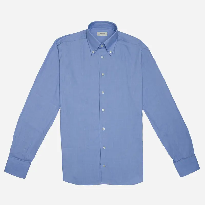 Camicia tinta unita azzurro cotone fil-à -fil doppio ritorto, collo stile collo button down miniatura 2