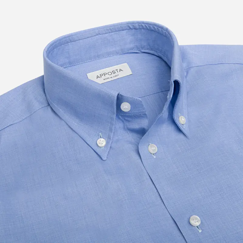 Camicia tinta unita azzurro cotone fil-à -fil doppio ritorto, collo stile collo button down miniatura 3