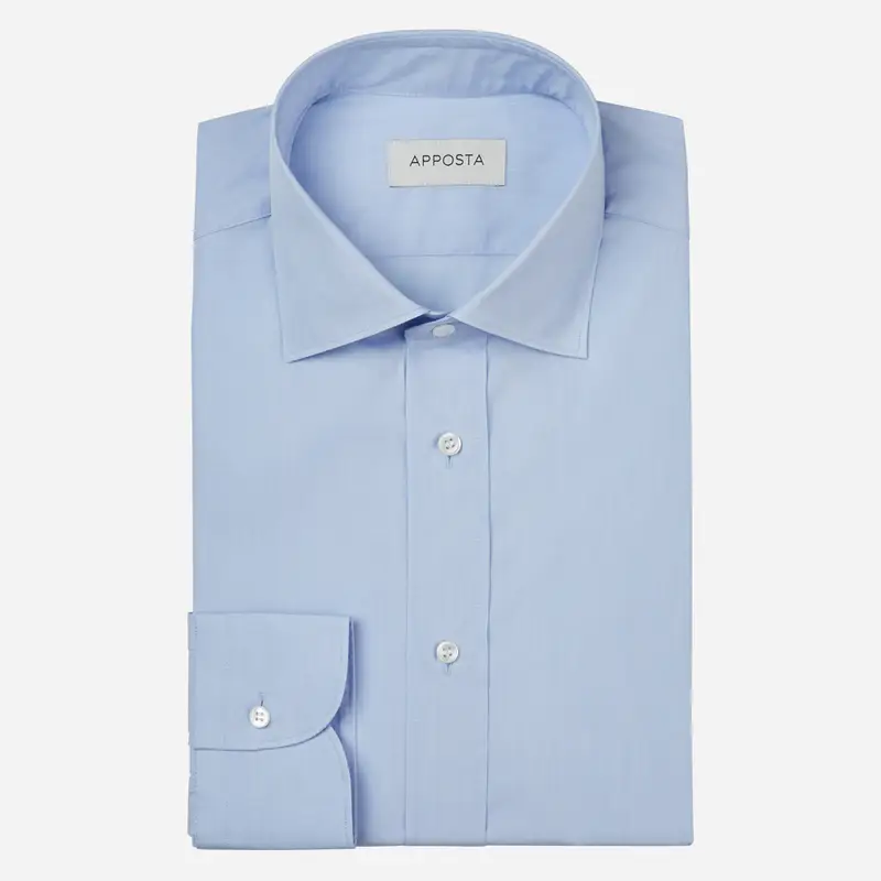 Camicia tinta unita azzurro cotone fil-à-fil doppio ritorto, collo stile collo semifrancese