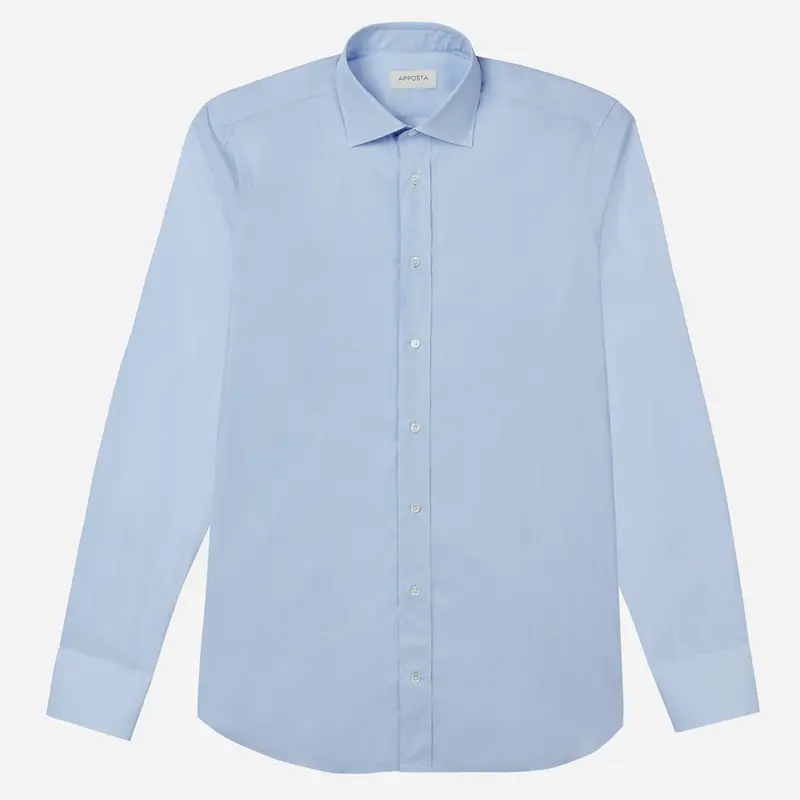 Camicia tinta unita azzurro cotone fil-à -fil doppio ritorto, collo stile collo semifrancese miniatura 2