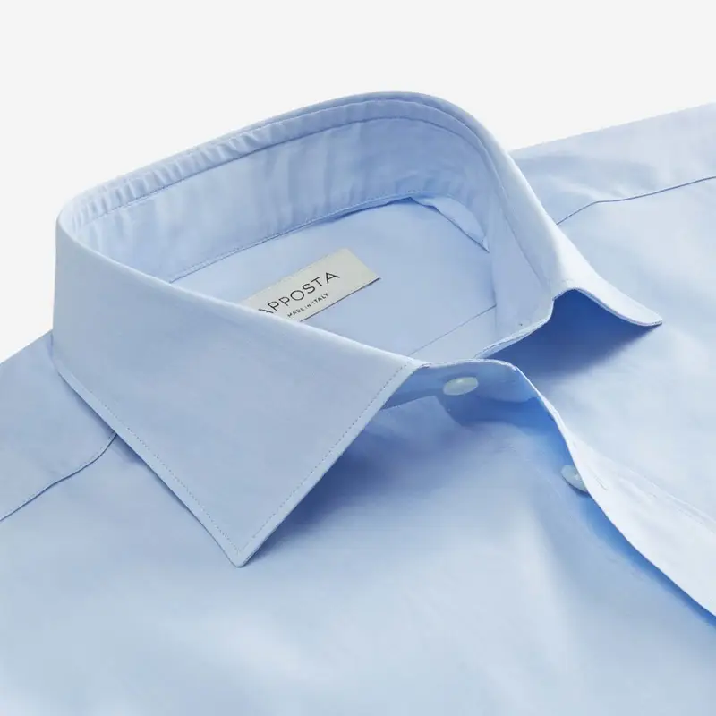 Camicia tinta unita azzurro cotone fil-à -fil doppio ritorto, collo stile collo semifrancese miniatura 3