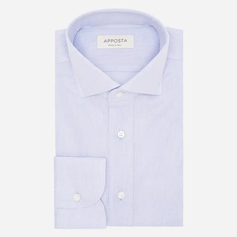 Camicia tinta unita azzurro cotone giro inglese doppio ritorto, collo stile collo francese aggiornato a punte corte