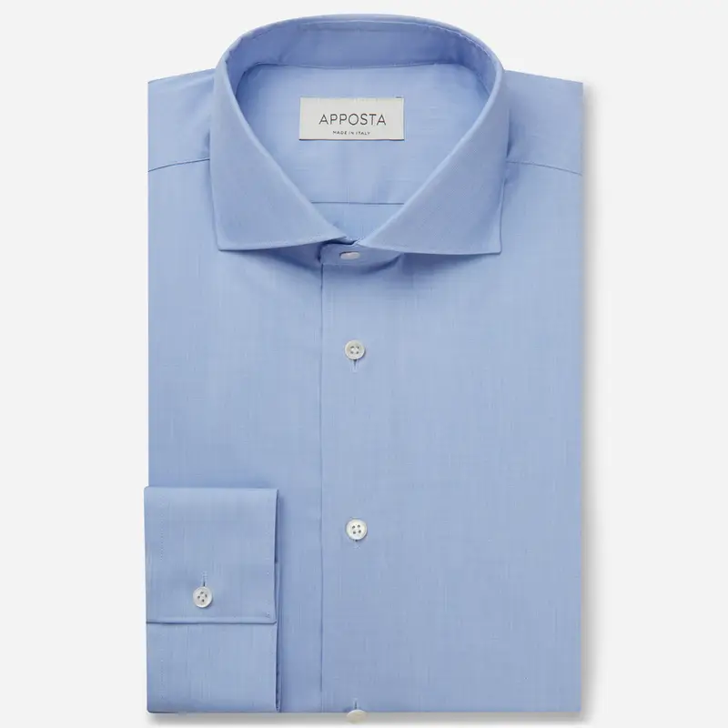 Camicia tinta unita azzurro cotone stiro facile popeline, collo stile collo francese basso