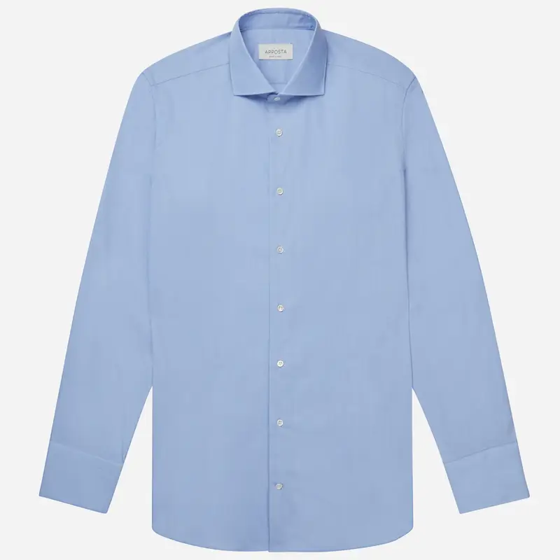 Camicia tinta unita azzurro cotone stiro facile popeline, collo stile collo francese basso miniatura 2