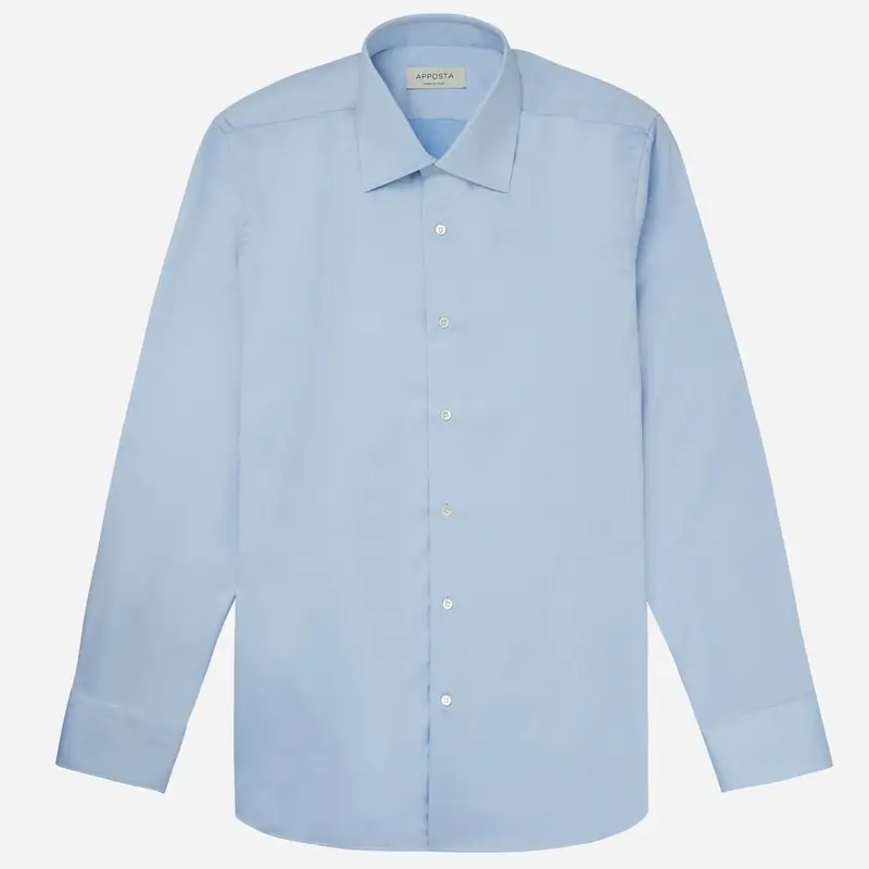 Camicia tinta unita azzurro cotone stiro facile twill, collo stile collo italiano formale miniatura 2