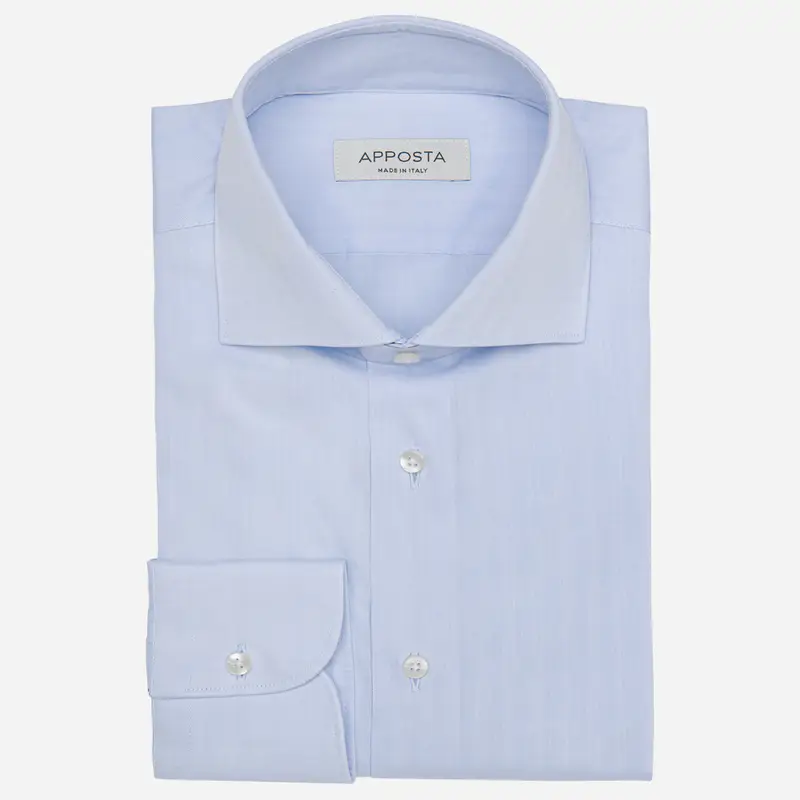 Camicia tinta unita azzurro cotone twill, collo stile collo francese