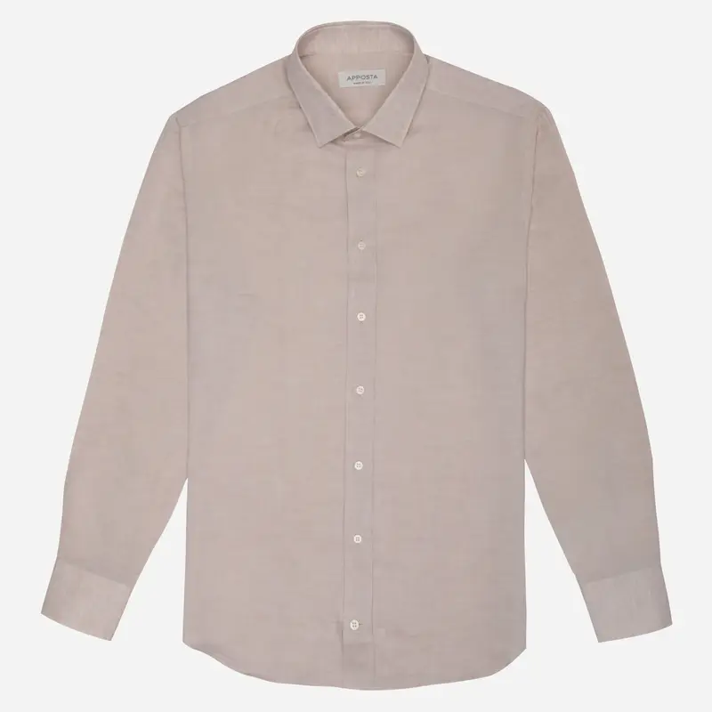 Camicia tinta unita beige cotone-lino zephir, collo stile collo italiano aggiornato a punte corte miniatura 2