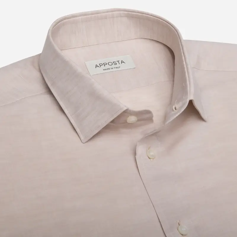 Camicia tinta unita beige cotone-lino zephir, collo stile collo italiano aggiornato a punte corte miniatura 3