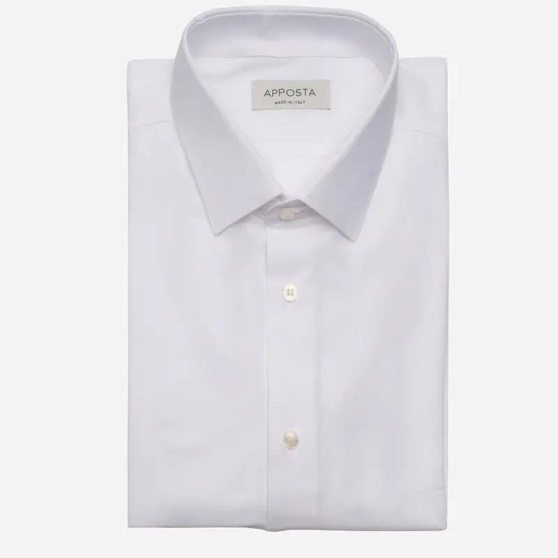 Camicia tinta unita bianco 4-way stretch popeline sensitive, collo stile collo italiano aggiornato a punte corte