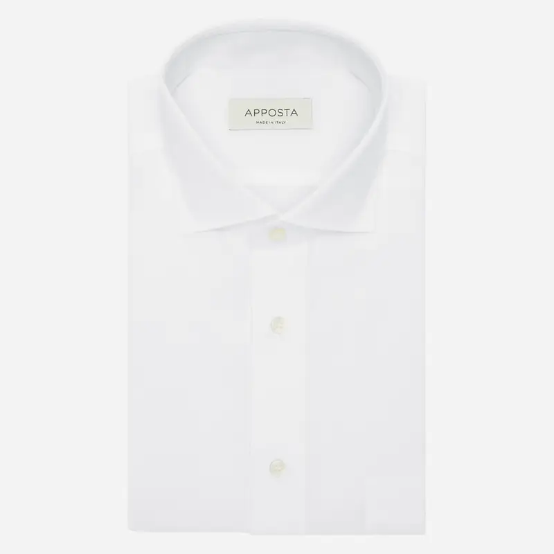Camicia tinta unita bianco cotone-bambù popeline, collo stile collo francese aggiornato a punte corte