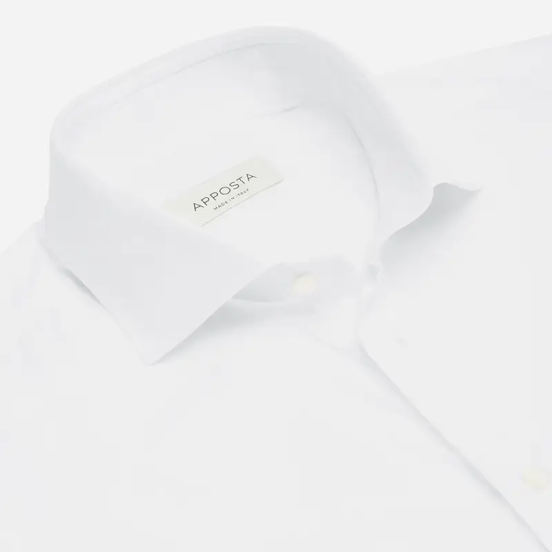 Camicia tinta unita bianco cotone-bambù popeline, collo stile collo francese aggiornato a punte corte miniatura 3
