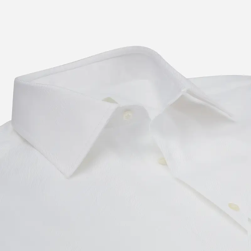 Camicia tinta unita bianco cotone biologico royal twill doppio ritorto, collo stile collo italiano formale miniatura 3
