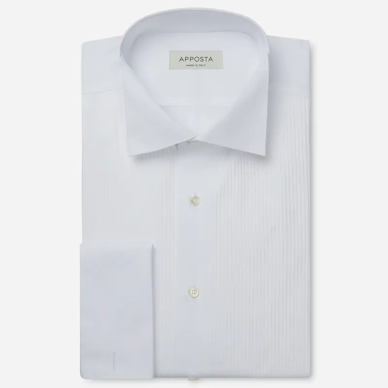 Camicia tinta unita bianco cotone, collo stile collo da cerimonia con passante, polso da gemelli