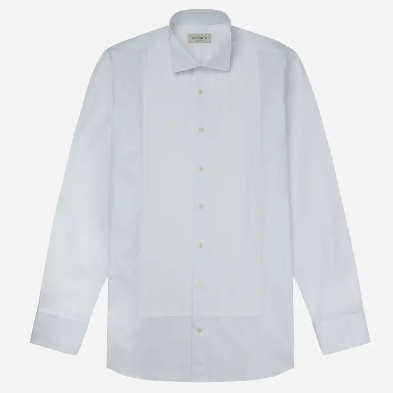 Camicia tinta unita bianco cotone, collo stile collo da cerimonia con passante, polso da gemelli miniatura 2
