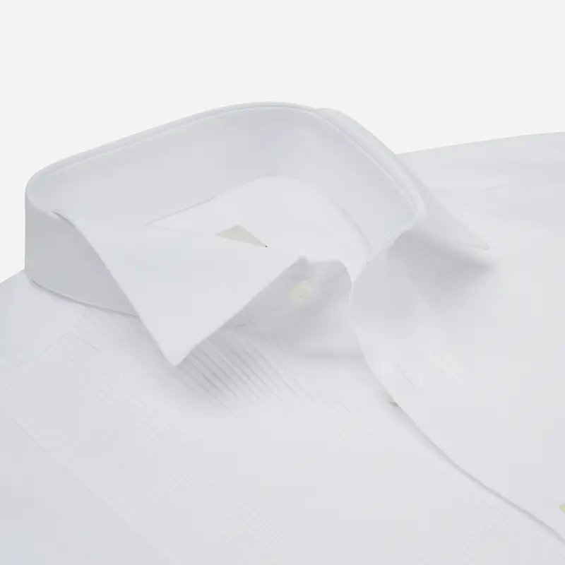 Camicia tinta unita bianco cotone, collo stile collo da cerimonia con passante, polso da gemelli miniatura 3