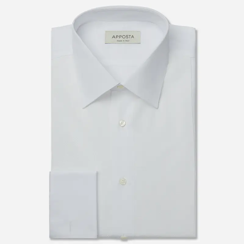Camicia tinta unita bianco cotone, collo stile collo italiano basso, polso da gemelli