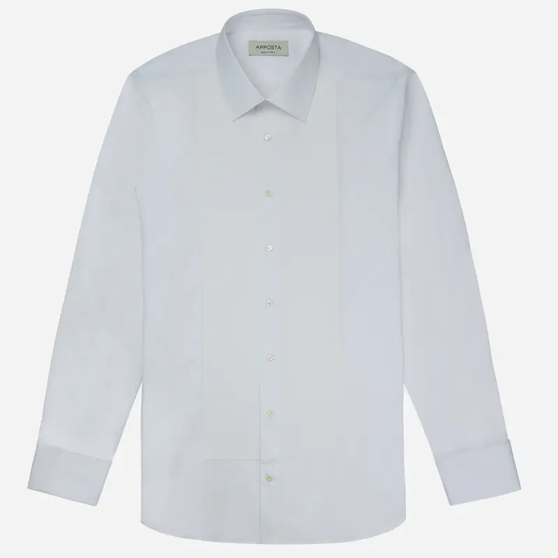 Camicia tinta unita bianco cotone, collo stile collo italiano basso, polso da gemelli miniatura 2