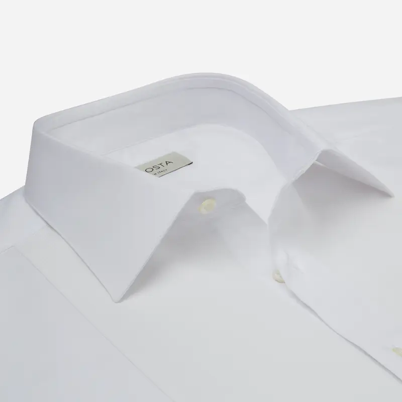 Camicia tinta unita bianco cotone, collo stile collo italiano basso, polso da gemelli miniatura 3
