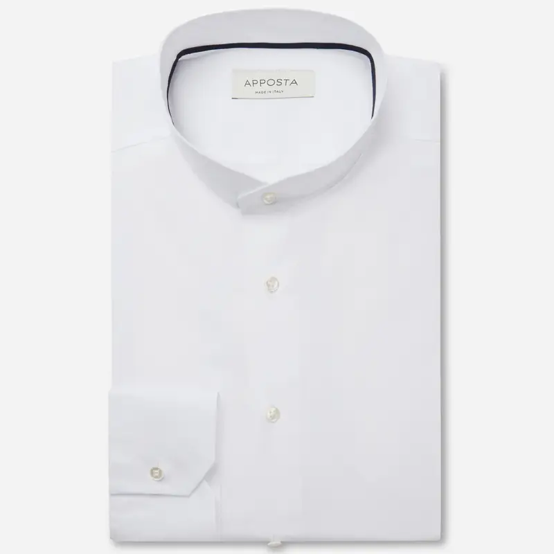 Camicia tinta unita bianco cotone coolmax twill, collo stile collo alla coreana smussato