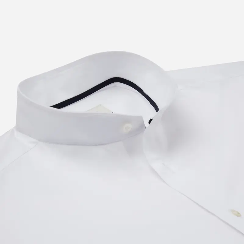 Camicia tinta unita bianco cotone coolmax twill, collo stile collo alla coreana smussato miniatura 3