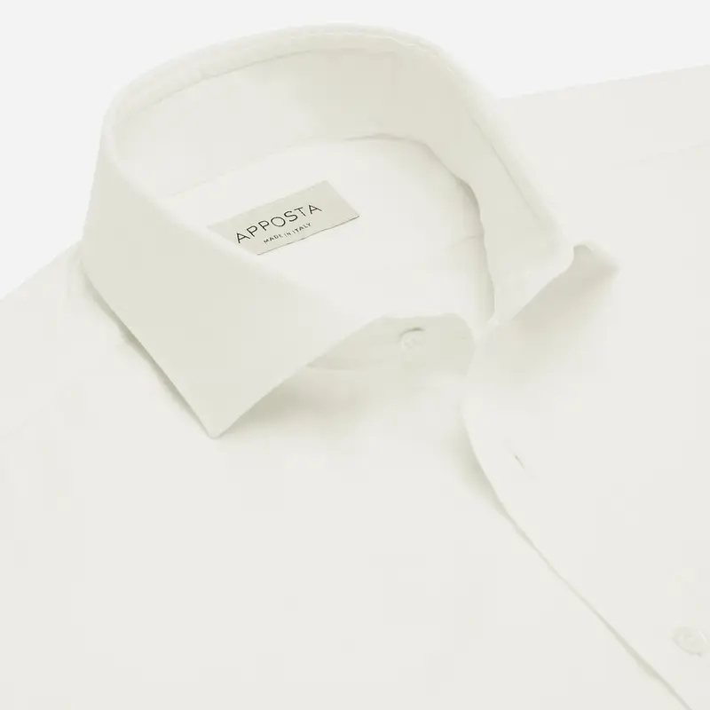 Camicia tinta unita bianco cotone denim, collo stile collo francese aggiornato a punte corte miniatura 3