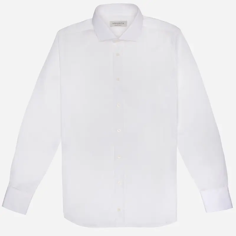 Camicia tinta unita bianco cotone elasticizzato popeline, collo stile collo francese aggiornato a punte corte miniatura 2