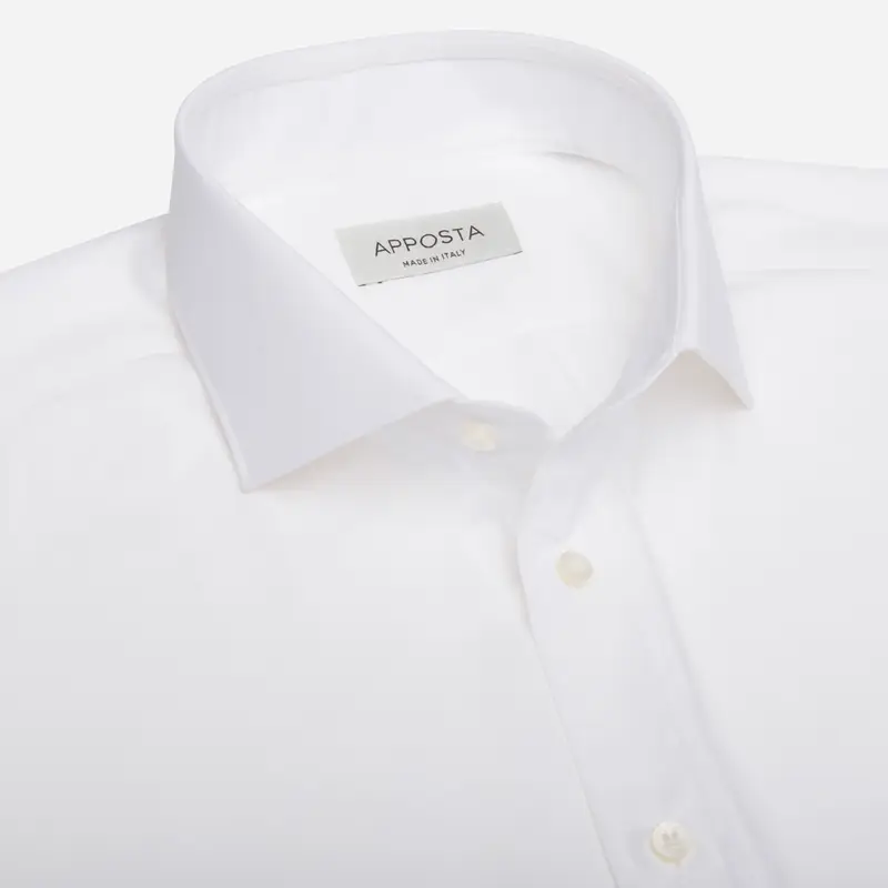 Camicia tinta unita bianco cotone elasticizzato popeline, collo stile collo francese aggiornato a punte corte miniatura 3