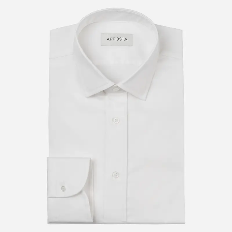 Camicia tinta unita bianco cotone elasticizzato popeline, collo stile collo italiano aggiornato a punte corte