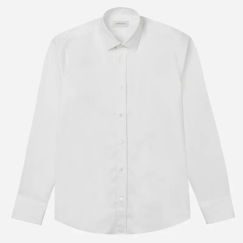 Camicia tinta unita bianco cotone elasticizzato popeline, collo stile collo italiano aggiornato a punte corte miniatura 2
