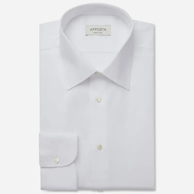 Camicia tinta unita bianco cotone elasticizzato popeline, collo stile collo italiano basso