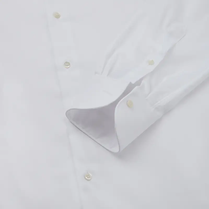 Camicia tinta unita bianco cotone elasticizzato popeline, collo stile collo italiano basso miniatura 3