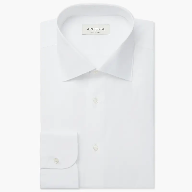 Camicia tinta unita bianco cotone elasticizzato popeline, collo stile collo semifrancese