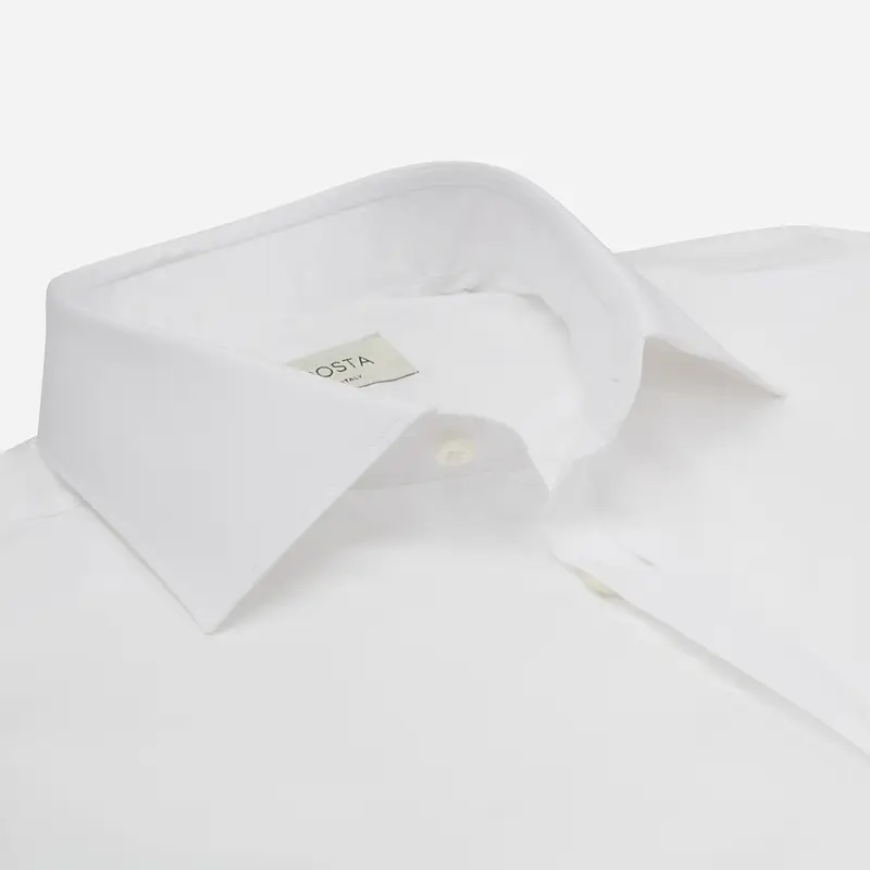 Camicia tinta unita bianco cotone elasticizzato popeline, collo stile collo semifrancese miniatura 3