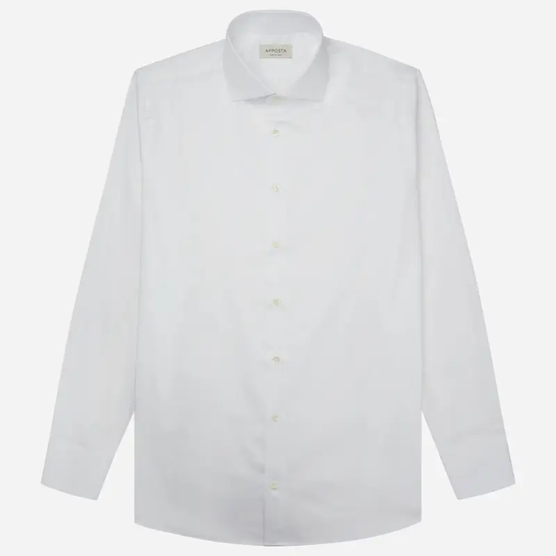 Camicia tinta unita bianco cotone elasticizzato twill doppio ritorto cotone supima, collo stile collo francese basso miniatura 2