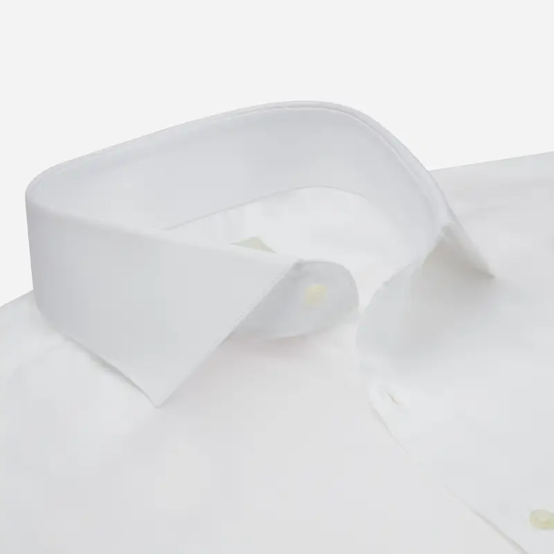 Camicia tinta unita bianco cotone elasticizzato twill doppio ritorto cotone supima, collo stile collo francese basso miniatura 3
