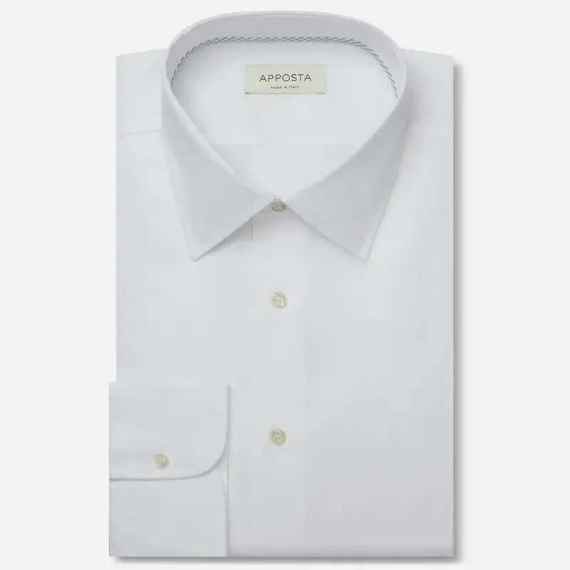 Camicia tinta unita bianco cotone giro inglese doppio ritorto, collo stile collo italiano basso