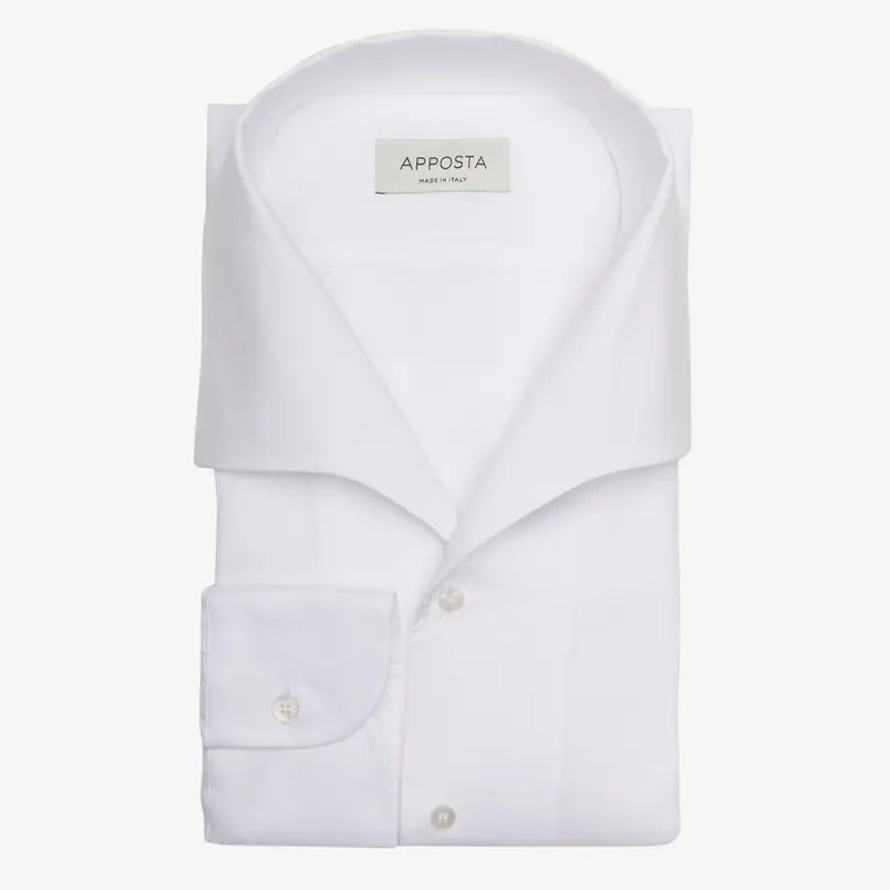 Camicia tinta unita bianco cotone giro inglese doppio ritorto cotone supima, collo stile collo capri