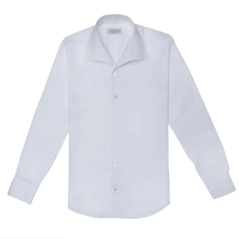Camicia tinta unita bianco cotone giro inglese doppio ritorto cotone supima, collo stile collo capri miniatura 3