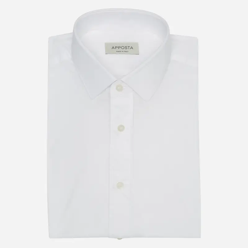 Camicia tinta unita bianco cotone jersey doppio ritorto, collo stile collo italiano aggiornato a punte corte