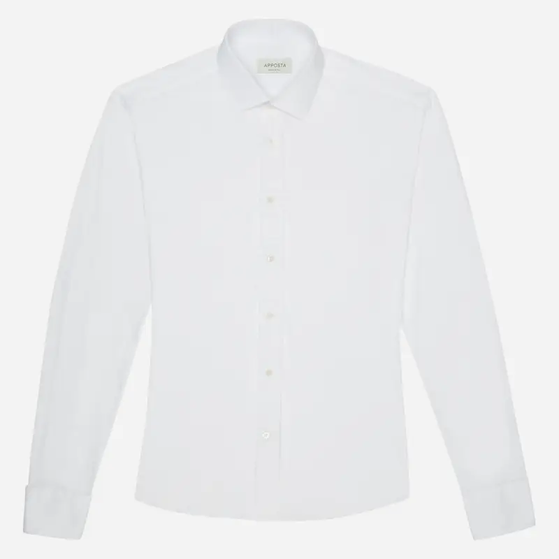 Camicia tinta unita bianco cotone jersey doppio ritorto, collo stile collo italiano aggiornato a punte corte miniatura 2