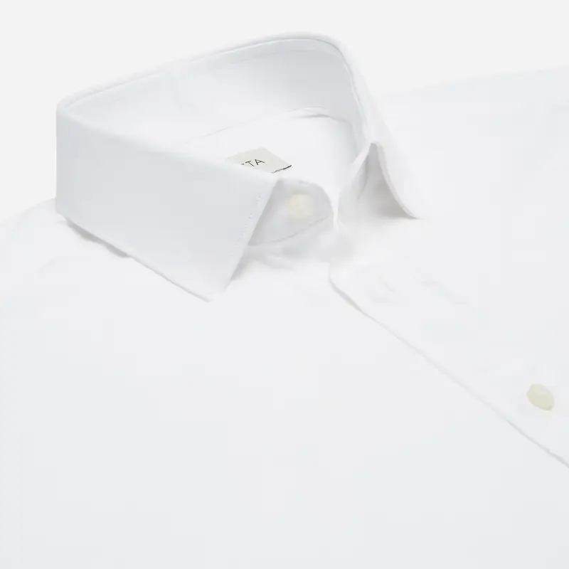 Camicia tinta unita bianco cotone jersey doppio ritorto, collo stile collo italiano aggiornato a punte corte miniatura 3