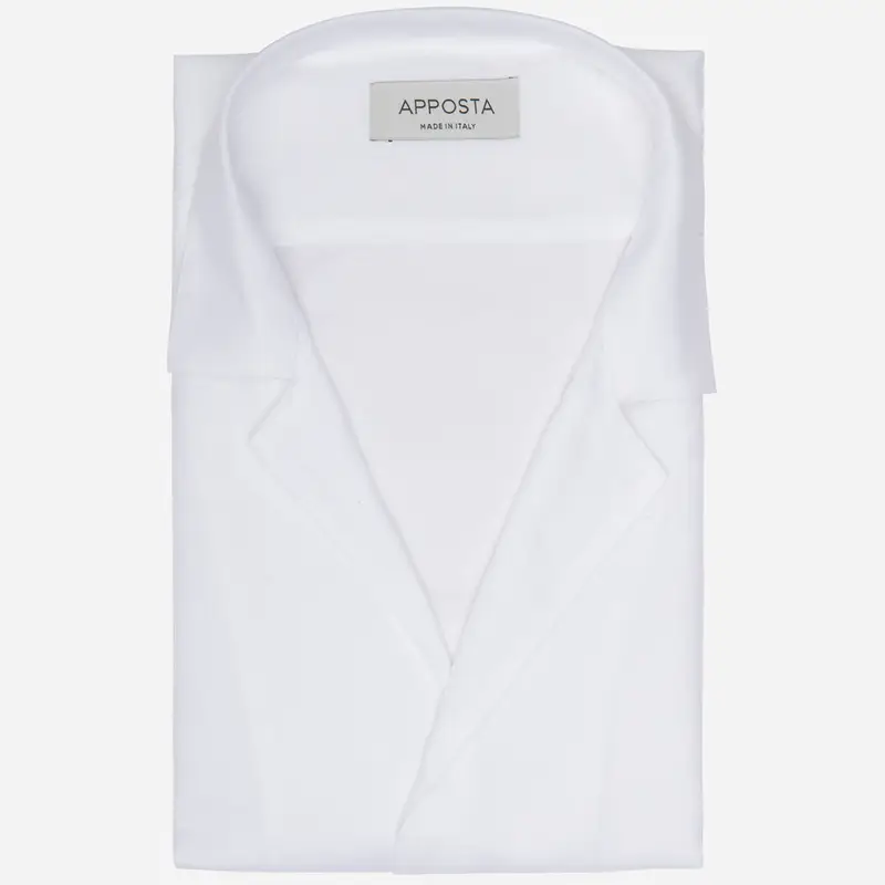 Camicia tinta unita bianco cotone-lino tessuto con armatura a tela, collo stile collo bowling