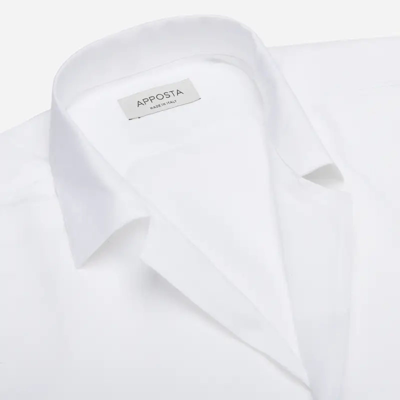 Camicia tinta unita bianco cotone-lino tessuto con armatura a tela, collo stile collo bowling miniatura 2