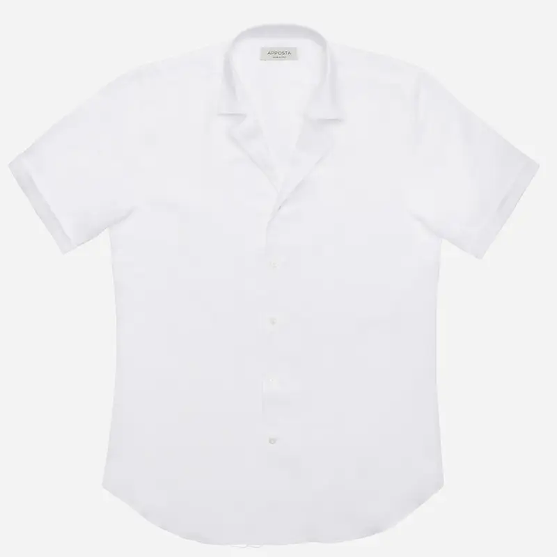 Camicia tinta unita bianco cotone-lino tessuto con armatura a tela, collo stile collo bowling miniatura 3