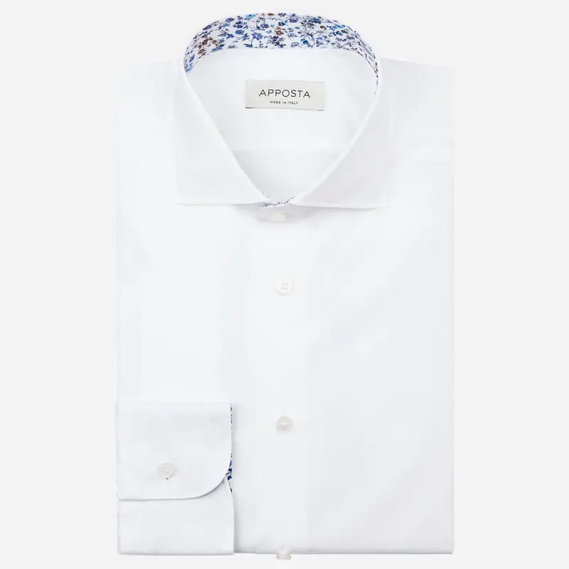 Camicia tinta unita bianco cotone popeline, collo stile collo francese basso