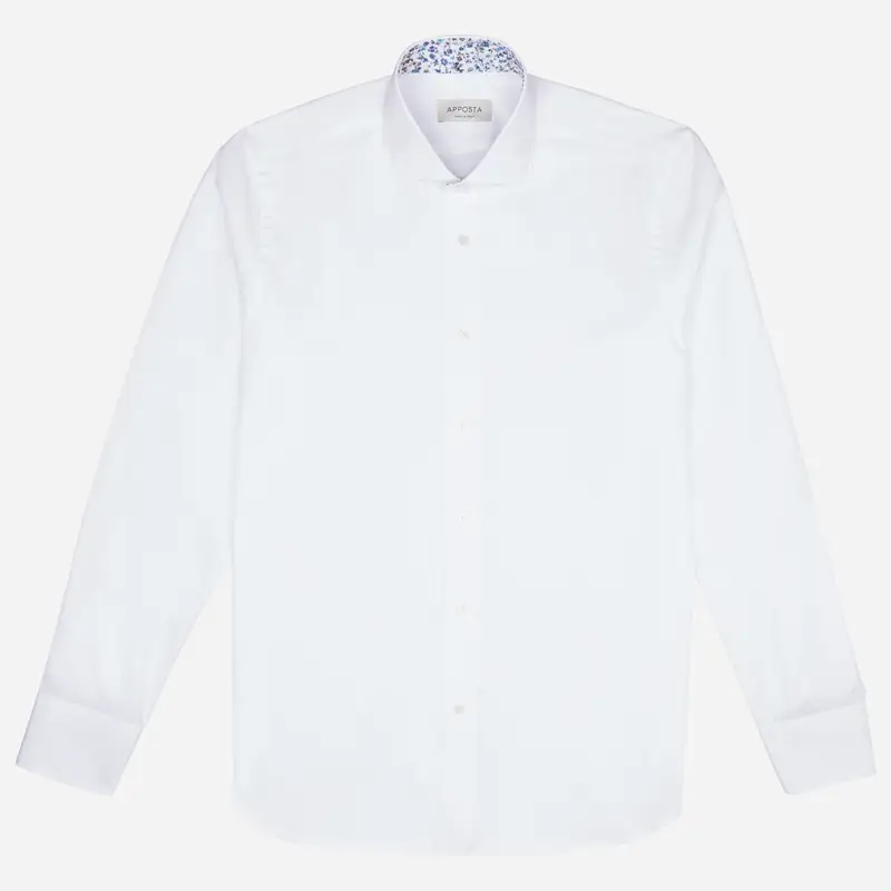 Camicia tinta unita bianco cotone popeline, collo stile collo francese basso miniatura 2
