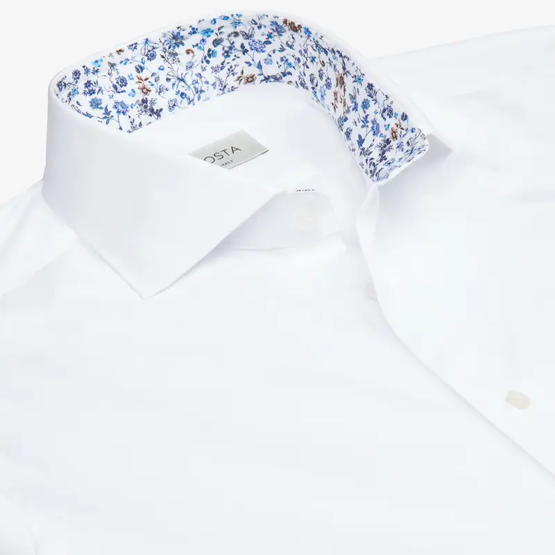 Camicia tinta unita bianco cotone popeline, collo stile collo francese basso miniatura 3