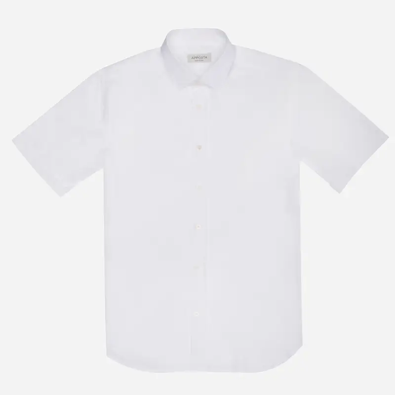 Camicia tinta unita bianco cotone popeline, collo stile collo italiano aggiornato a punte corte miniatura 2
