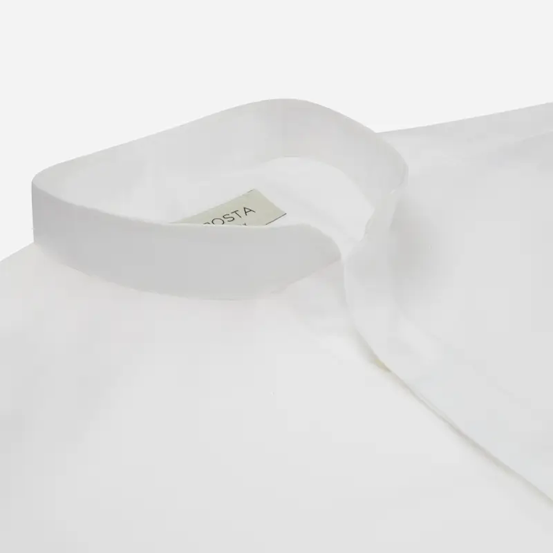 Camicia tinta unita bianco cotone popeline doppio ritorto, collo stile collo alla coreana senza bottone miniatura 3